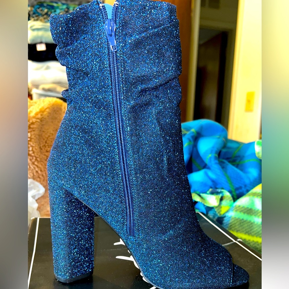 Blue Glitter Peep toe booties